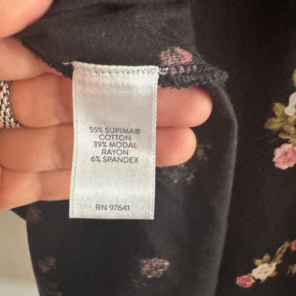 J Jill Luxe Supima Boat Neck Tee Top Black Floral Pullover Long Sleeve Sz M - Picture 6 of 7